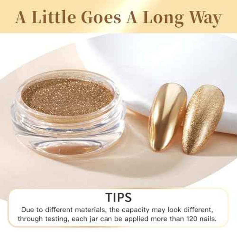 Pretty Diva Chrome Nail Powder - Champagne Gold Mirror Effect Nail Chrome Powders, Highlight Metallic Chrome Powder for Nail Art Pigment Chrome Powder for Nails (Champagne, 1g)