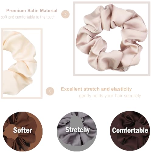 IVARYSS Satin Scrunchies for Women, Soft Than Silk for Hair, Fashion Ties and Bands for Thin | Thick Hair Styling, 16 Pack (Neutral Color)
