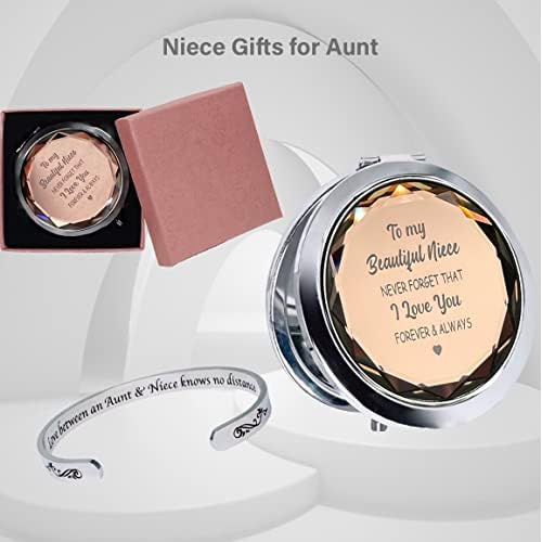 To My Niece Gifts from Aunt, Niece Compact Mirror Champagne, Bracelet Cuff for Birthday Christmas Graduation