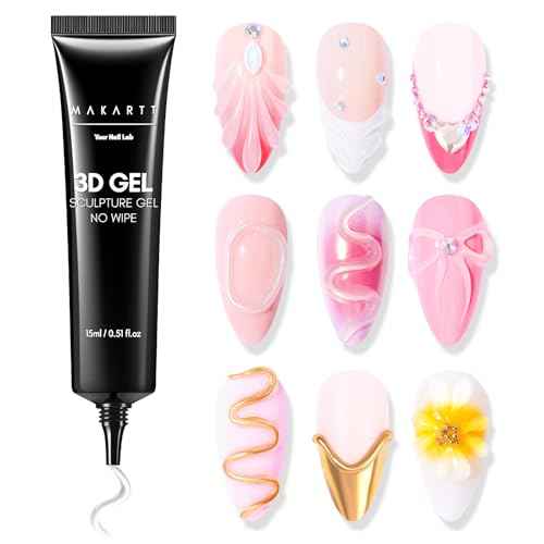 Makartt 3D Gel Nail Art, Sculpting Gel Glue for Drawing, Molding, Sculpture, Gems and Decoration, No Wipe Clear Gel Polish for DIY Nail Designs, 15g