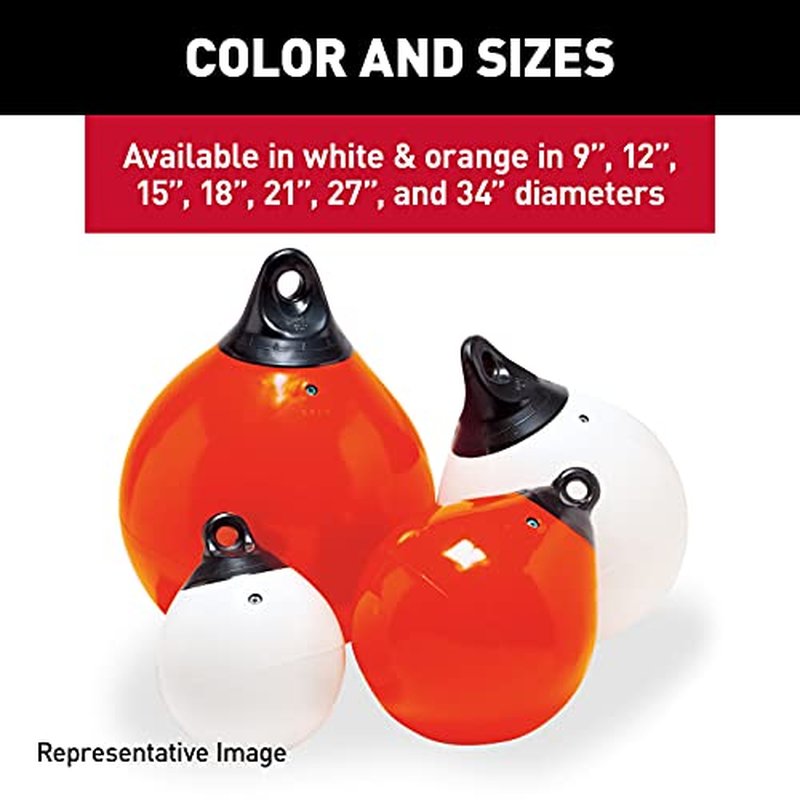 Taylor Made Tuff End Buoy, White (9") ? Flexible, Strong, Marine-Grade Vinyl Buoy for 25-40 Foot Boats ? Easy-to-use, Trivalve¢â Inflates with Standard Ball Pump ? 2020108079