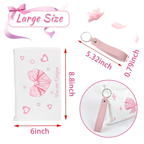 PUNICA 8 Pcs Pink Coquette Bow Makeup Bag Preppy Cosmetic Bags Canvas Zipper Pouch with Handle, Travel Bag Gift for Nurse Women Girls Coquette Party Favors Storage Accessories