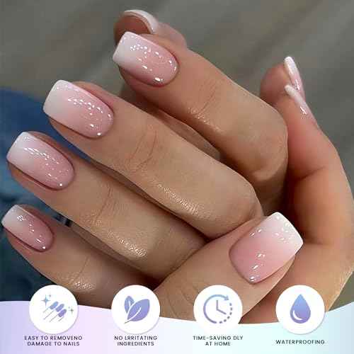 Semi Cured Gel Nail Strips | Gel Nail Stickers with UV Light Required | Salon Quality, Easy Application and Removal£¨Pink Ombre£©