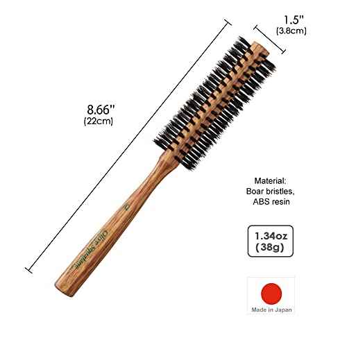 Terra Distribution Natural Boar Bristle Round Brush [Made in Japan] Olive Oil Blended Bristles as Beauty Essence