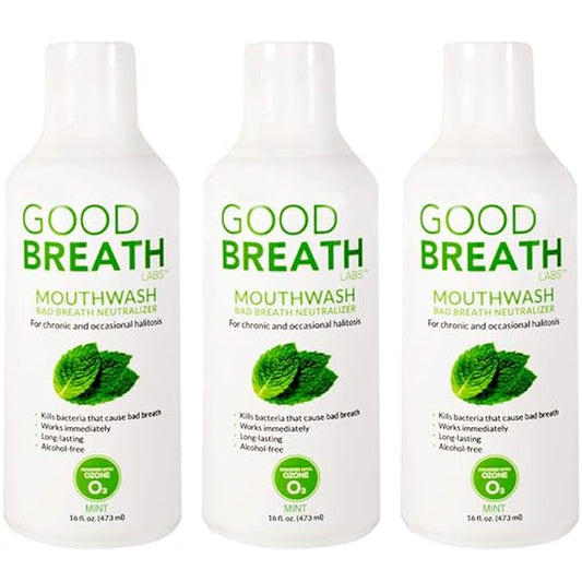 Goodbreath Mouthwash - Mint Mouth Rinse for Chronic Halitosis - New Ozone Technology Oral Rinse - Halitosis Treatment & Bad Breath Neutralizer - Mouthwash for Gum Diseases - Alcohol-Free | 3 Pack