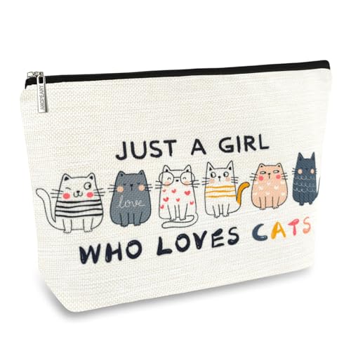 Cat Themed Makeup Bags for Women & Girls - Cute Travel Cosmetic Bags with Zipper Pouch - Funny Cat Mom Gifts for Birthday & Christmas