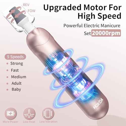 Manicure Pedicure Kit with Case, Professional Nail Grinder for Senior Thick Toenail, Cordless Electric Nail File, 5 Speeds Pedicure Tools for feet Callus Remover, Nail Drill for Women Hand Feet Care