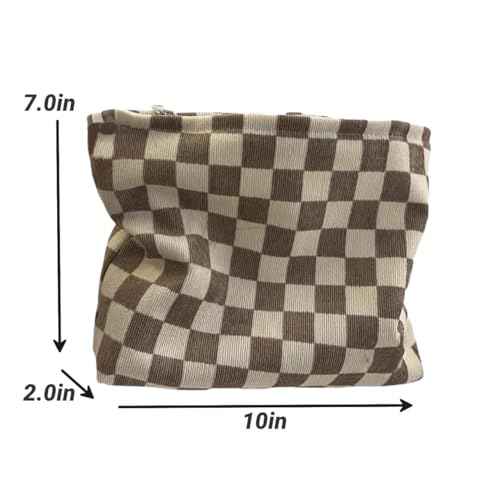 Travel Checkered Makeup Bag, Corduroy Cosmetic Bag for Purse, Small Cosmetic Zipper Pouch Cute Travel Checkered Makeup Bag Gift for Women,Girls (3 pack)