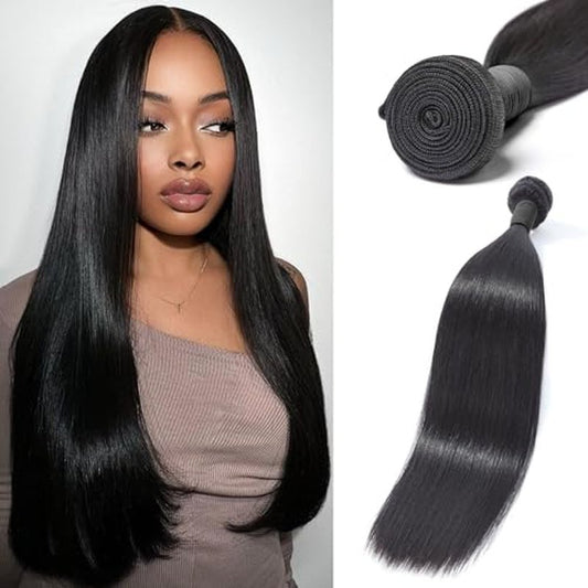 LUVME Human Hair Bundles 16 inch Straight Bundles Human Hair Extensions, 100% Brazilian Virgin Human Hair 1 Bundle, Unprocessed Double Weft 15A Grade, Soft & Full Natural Look for Black Women