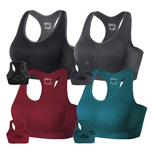FITTIN Racerback Sports Bras for Women - Padded Seamless Support Bra for Yoga Gym Workout Fitness