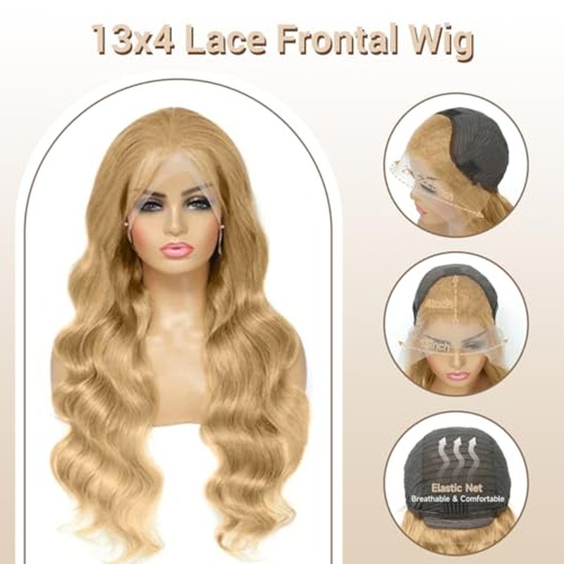 Honey Blonde Lace Front Wig Human Hair 13x4 Hd Lace Frontal Wigs 150% Density Honey Blonde Wig Human Hair 27# Colored Body Wave Wigs Pre Plucked With Baby Hair 20Inch