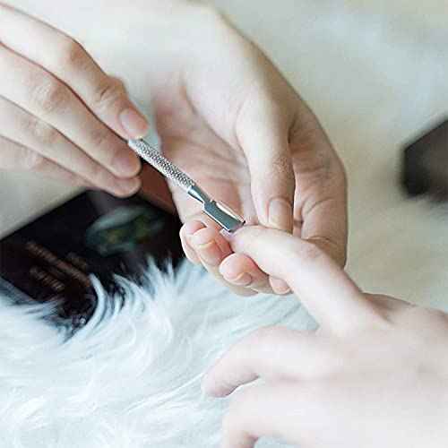 2 Pcs Cuticle Pusher Cutter and Remover, Professional Double Ended Stainless Steel Dual Head Cuticle Pusher Tool Nail Care Polish Remover Cuticle Trimmer, Durable Manicure and Pedicure Tool (Silver)