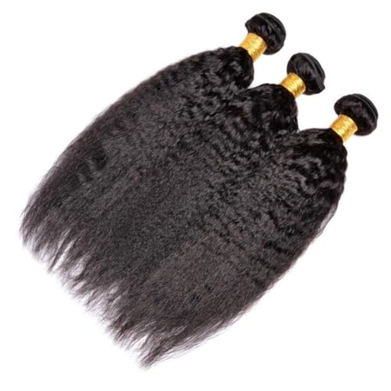 Hair Bundles 12A Yaki Kinky Straight Human Hair 1 Bundles 100% Unprocessed Mongolian Virgin Human Hair Weave Extensions Natural Color Single Bundles (28 inch)