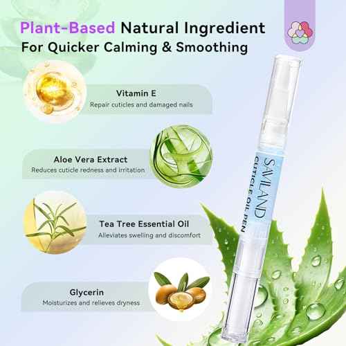 SAVILAND Soothing Cuticle Oil Pen: 6Pcs Plant-Based Nail Oil with Aloes Vitamin E Nail Strengthener Refreshing Nail Growth Serum Cuticle Softener for Moisturizing Repairing Dryness Redness Peeling