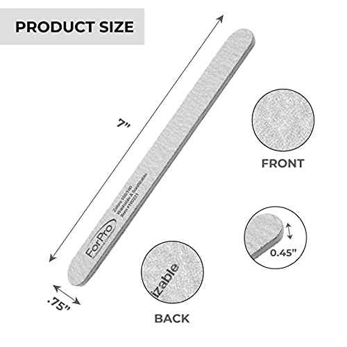 ForPro Professional Collection Zebra Foam Board, 100/180 Grit, Double-Sided Manicure Nail File, 7" L x .75" W 50-Count