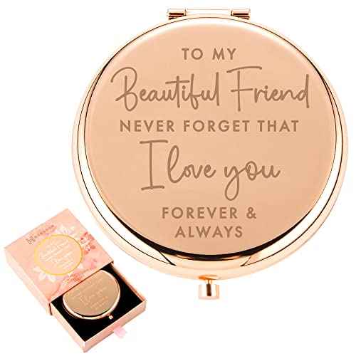 Best Friend Christmas, Birthday Gifts for Friend | Sentimental Friend Gift Ideas for Women | Friendship Gifts for BFF, Bestfriend, Besties, Long Distance | I Love You Friend | Rose Gold Compact Mirror