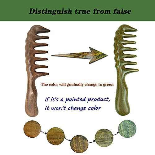 Thicken Wooden Wide Tooth Comb for Curly Hair,Large No-static Handmade 100% Natural Sandalwood Hair Comb for Head Scalp Massage,Detangling Comb for Women Holiday Gift (Green Sandalwood)