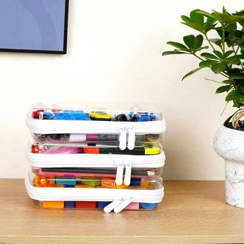 3pcs Clear Hard Shell Zipper Case, Transparent Hard Plastic Zipper Pouches, Portable Travel Organizer, Clear Toiletry Bag, Craft and Arts Organizer, Toy Storage Bins, Stackable Hard Side Plastic Case