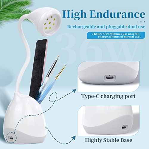 SAVILAND Rechargeable Nail Led Lamp - 36W Mini U V Light for Gel Nails with Nail Brush Holder Gel Nail Lamp and Flash Cure Light for Nails Portable U V Lamp for Resin Curing for Home DIY Nail Salon