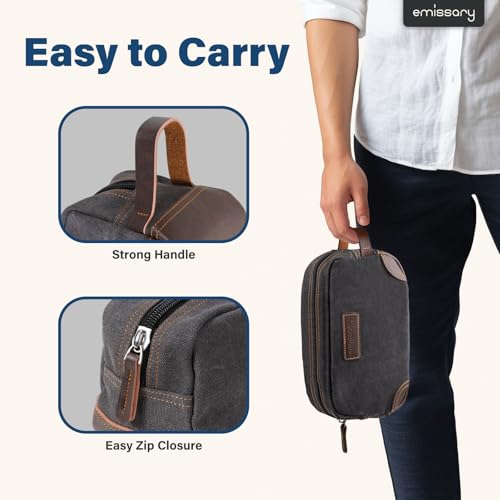 emissary Toiletry Bag for Men, Canvas Travel Toiletry Bag Men's Dopp Kit, Water-resistant Bathroom Bag Mens Shaving Kit, Travel Kit Small Bags, Shaving Bag, Toiletry Bags