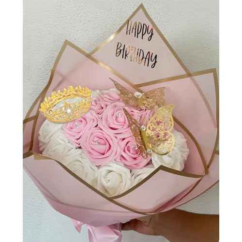 Wecoe Small Crown Tiara for Flower Bouquets - Mini Birthday Crown, Cake Decorations, Wedding Hair Accessories, Ornaments, Gifts