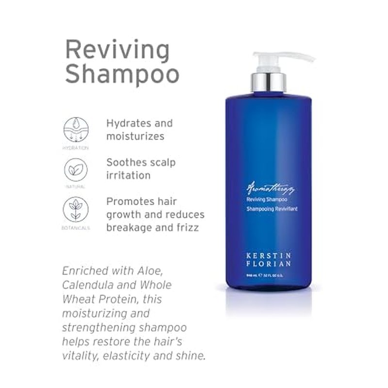 Kerstin Florian Reviving Shampoo | Moisturize & Boost Shine | Aloe and Wheat Protein Detangle & Hydrate Dull Hair | All Hair Types (13.5 fl oz)