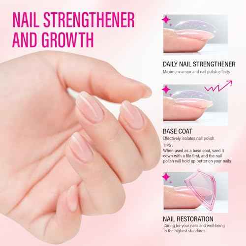 Nail Strengthener for Women: 8 in 1 Soft Pink Natural Nail Hardener Extra Strong and Growth - Nail Polish Hardener Ridge Filler Concealer for Weak and Damaged Nails 15ml