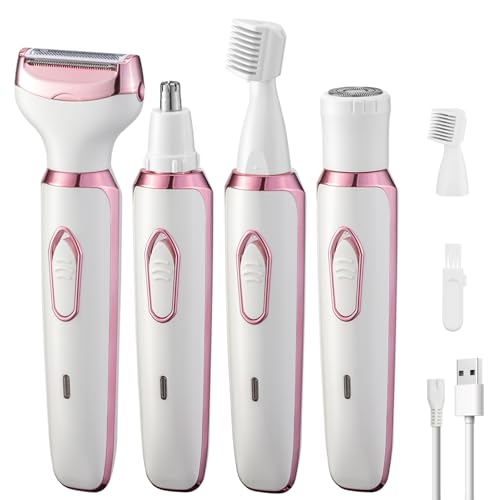 Electric Razors Shaver for Women Painless 4 in1 Women Shaver Cordless Rechargeable Facial Eyebrow Razors & Nose Hair Trimmer Lips Body Bikini Trimmer for Womens Grooming Kit 3028 White