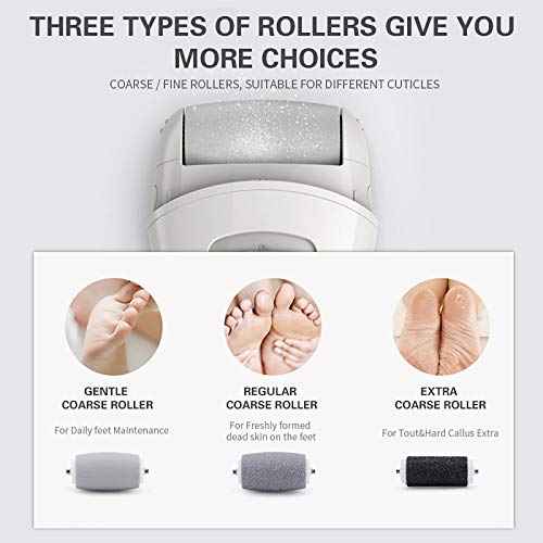 PRITECH Callus Removers 6 Pack Replacement Rollers Heads for Electric Feet File Pedicure Tools, 2 Extra Coarse, 2 Regular Coarse, 2 Fine Coarse Refill Rollers (1138-White/1138-Pink/1138-Black)