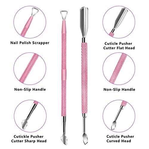 Cuticle Trimmer with Cuticle Pusher and Scissors, Cuticle Remover Professional Durable Pedicure Manicure Tools, Stainless Steel Cuticle Nipper Cutter Clipper for Fingernails and Toenails (Pink)