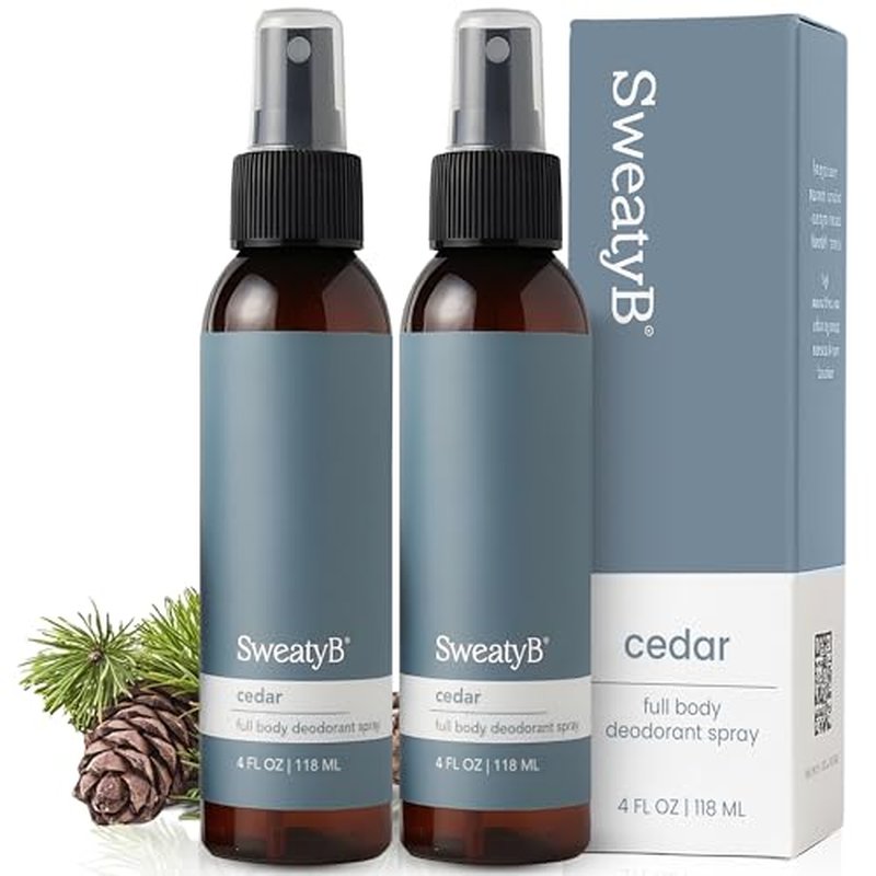 SweatyB¢ç Cedarwood deodorant for men & women - Odor Protection with cedarwood spray - Travel Size, Skin-Safe, Vegan & Made in USA - Cedar spray - 4 Oz - Pack of 2