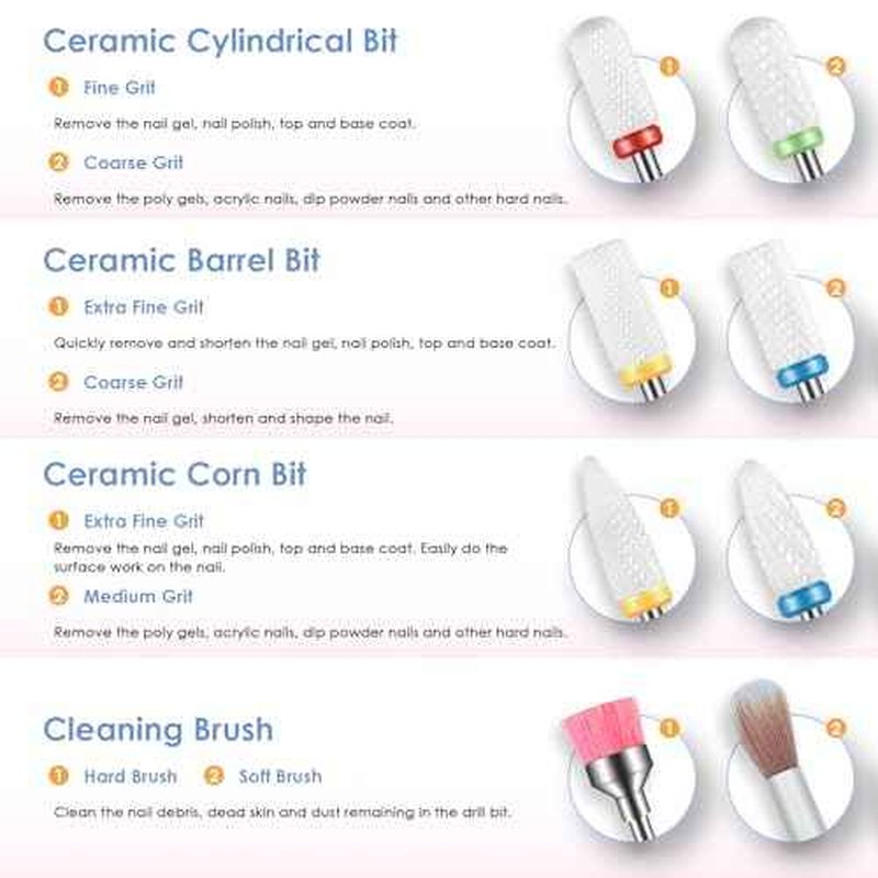 Depvko 22pcs Nail Drill Bits Set, Professional 3/32'' Ceramic Safety Drill Bits Nail Tech, Cuticle Remover Drill Bit for Acrylic Gel Efile Nail Drill, Nail Manicure Pedicure Set, Salon Home