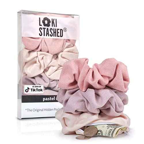 3-PACK Suede Hair Tie Scrunchies for VSCO Girls & Women, THE ORIGINAL HIDDEN POCKET SCRUNCHIE with Zipper Pocket Storage, Accessories, Small Items, Keys, Money (Pastel)