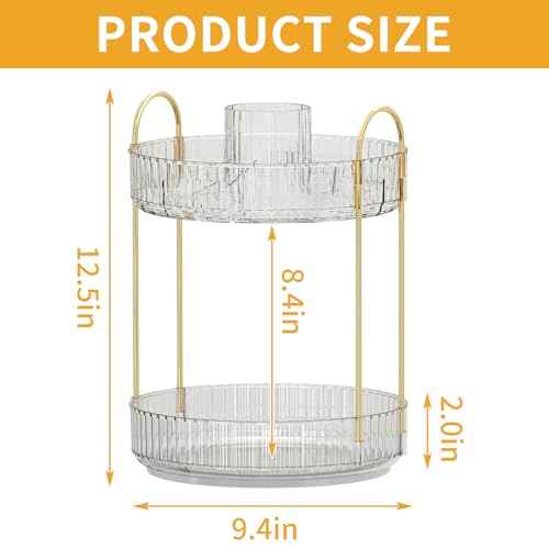 360¡Æ Rotating Makeup Organizer, Large-Capacity Skincare Make Up Storage 2 Tier Perfume Organizers Cosmetic Dresser Organizer with Makeup Brush Holder, Fits Bedroom, Bathroom, Vanity Shelf Countertop