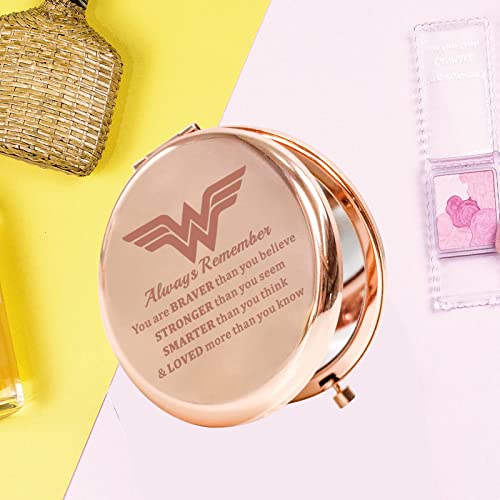 KEYCHIN Heroine Pocket Mirror Diana Fans Gift You are Braver Stronger Smarter Than You Think Heroine Compact Mirror for Women Girls (Heroine-RG)