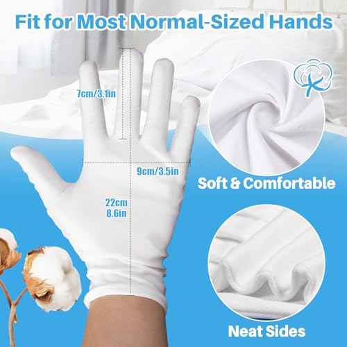 5 Pairs White Cotton Gloves - Breathable Cotton Gloves for Dry Hands Sleeping, Inspection, Coin Handling, Reusable Soft Cloth Glove for Eczema, Spa, Moisturizing Hands, High Elasticity, Women and Men
