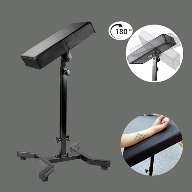Tattoo Arm Rest, Tattoo Chair for client, Tattoo Armrest Stand, Four-corner base Stability Strongly, Adjustable Height, Thicken Soft Sponge Pad, Foldable Arm Rest