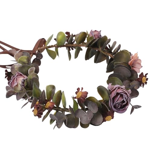 Purple Flower Crown Headband - Handmade Fairy Floral Headpiece Artificial Vintage Rose Flower Headbands with Ribbon for Women Girls Wedding Renaissance Party Cosplay Photo Shoot