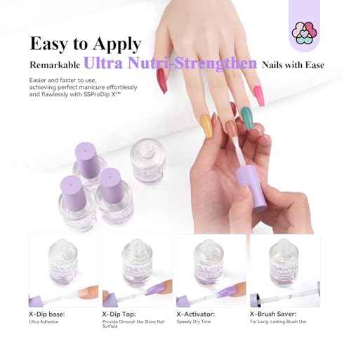 SAVILAND Dip Powder Liquid Set: 15 ml/0.5 Fl.oz Nail Dipping System Essentials for Beginners - HEMA-free Dip Base, Top, Activator, Brush Saver - Strengthen Nails DIY at Home, No Nail Lamp Needed