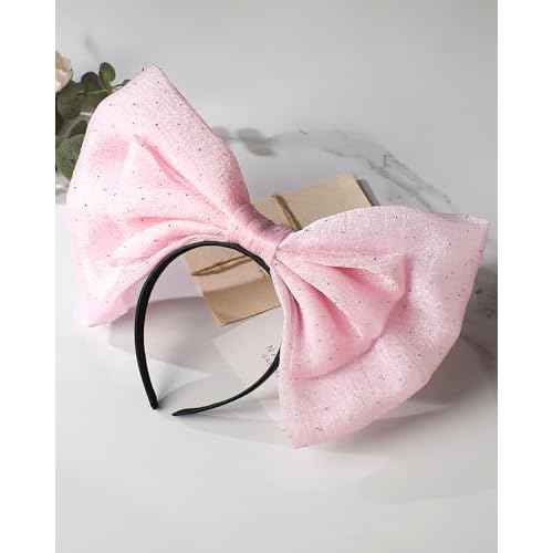 Big Pink Bow Headband - Cute Glitter Bows Headpiece for Women Girls, Fashion Bowknot Hair Accessories for Birthday Halloween Christmas Cosplay Party Costume Derss Up