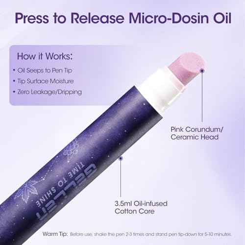 Gellen 4-in-1 Cuticle Pusher Pen with Micro-Dosin Oil, Cuticle Remover & Cuticle Oil in a Pen, Ceramic Nail Pusher Pen for Hangnails & Dry & Damaged Nails, Nail Care Pen for Repair & Nourish Nails