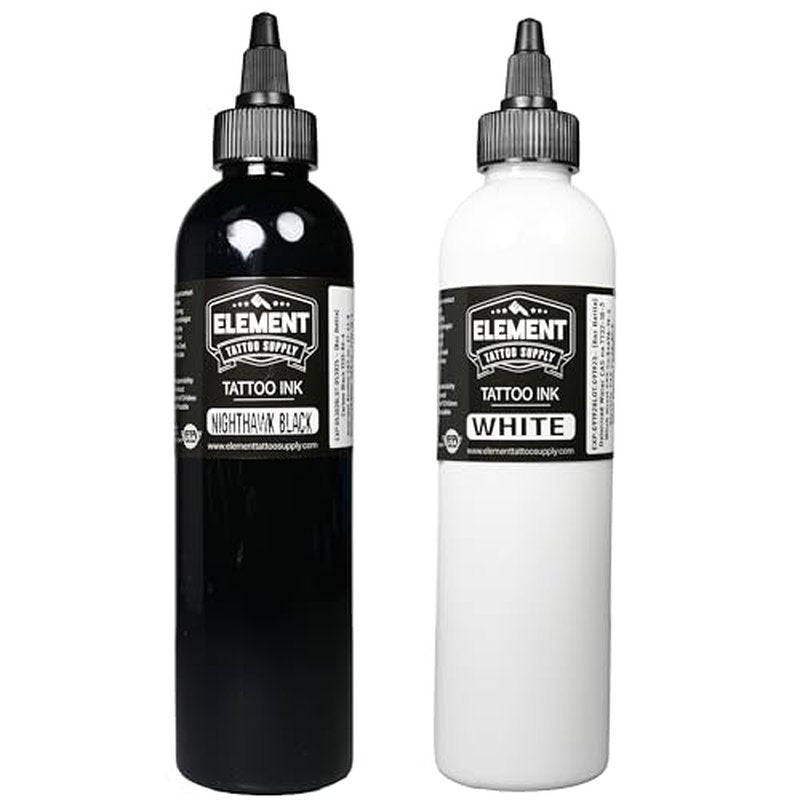 Element Tattoo Supply Black and White Tattoo Ink Set 8oz Professional Set for Human Skin Tattooing Mixing Outlining Highlight