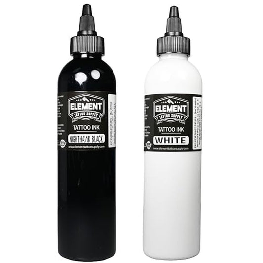 Element Tattoo Supply Black and White Tattoo Ink Set 8oz Professional Set for Human Skin Tattooing Mixing Outlining Highlight