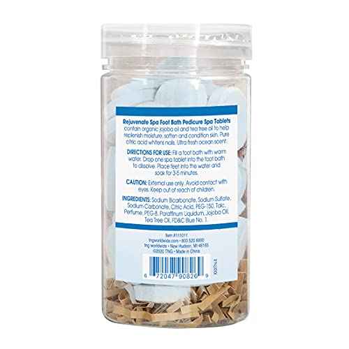 Rejuvenate Spa Foot Bath Pedicure Spa Tablets, Organic Foot Soak Tablets for Softening Skin & Replenishing Moisture, Ocean Breeze, 40-Count