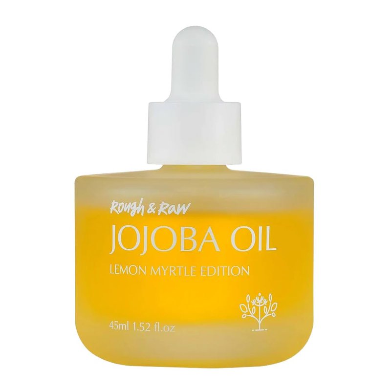 ROUGH & RAW USDA Organic Jojoba Oil with Lemon Myrtle -100% Pure Cold Pressed Unrefined Golden Jojoba for Face, Body, Hair & Nails - Fresh Citrus Scent, Vegan, Cruelty-Free (1.52 fl.oz)