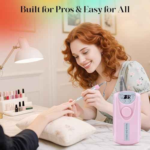 Electric Nail Drill Professional, 35000RPM Nail File Machine with Bits Set & Fast Cooling, Portable E File for Acrylic Gel Nail Polishing Removing, Manicure Pedicure at Salon & Home Use, Pink