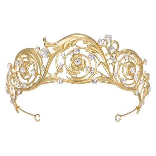 Classic Bridgerton Tiaras for Women, Royal Queen Crowns and Tiaras for Bride Wedding Bridal Birthday Quinceanera Pageant Party Prom,Halloween Costume Cosplay Accessories,Leilani Crystal Tiara,Gold