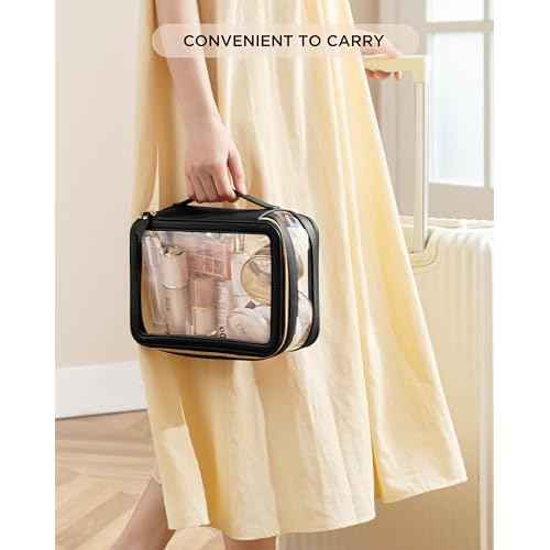 HBlife Clear Makeup Bag Organizer, Portable Travel Toiletry Cosmetic Bag Case for Women, Large Make Up Bag Makeup Train Case Transparent Storage Bag Pouch with Handle(Black)