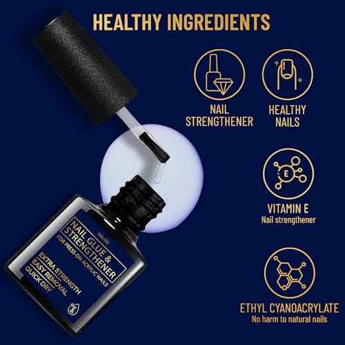 Valitic Strong Nail Glue and Strengthener - Quick Dry Brush On Gel for Long Lasting Nails - Adhesive Bond for False Nails - Strengthener for Nail Tips - 1 PACK