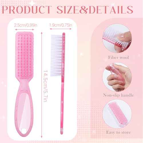 Patelai 30 Pcs Nail Scrubber Brushes Bulk Handle Grip Manicure Brushes for Cleaning Fingernails Pedicure Cleaning Brush for Toes and Fingernail Cleaning(Clear Pink)